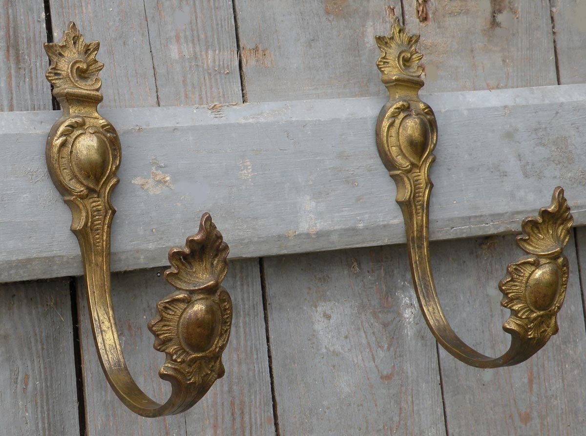 Large antique vintage brass curtain tiebacks hold backs Etsy