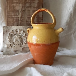 French Vintage Glazed Pottery Jug, Gargoulette, Rustic, Farmhouse, Country Home style