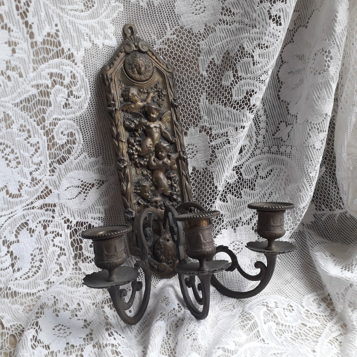 French Antique Wall Mounted Bronze Candle Holder with Cherubs Etsy