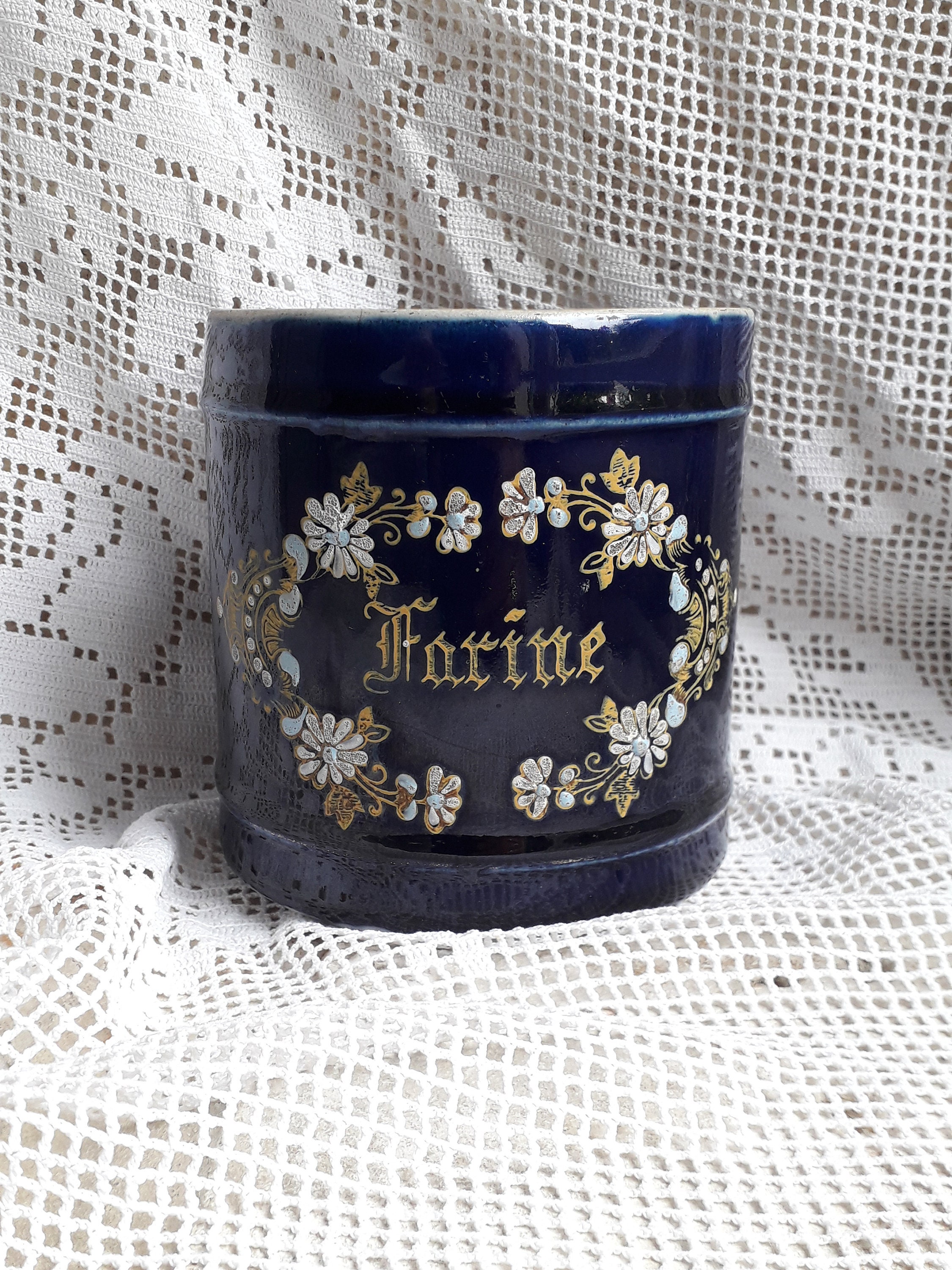 Olla de bote de cerámica antigua francesa para harina en azul | Etsy