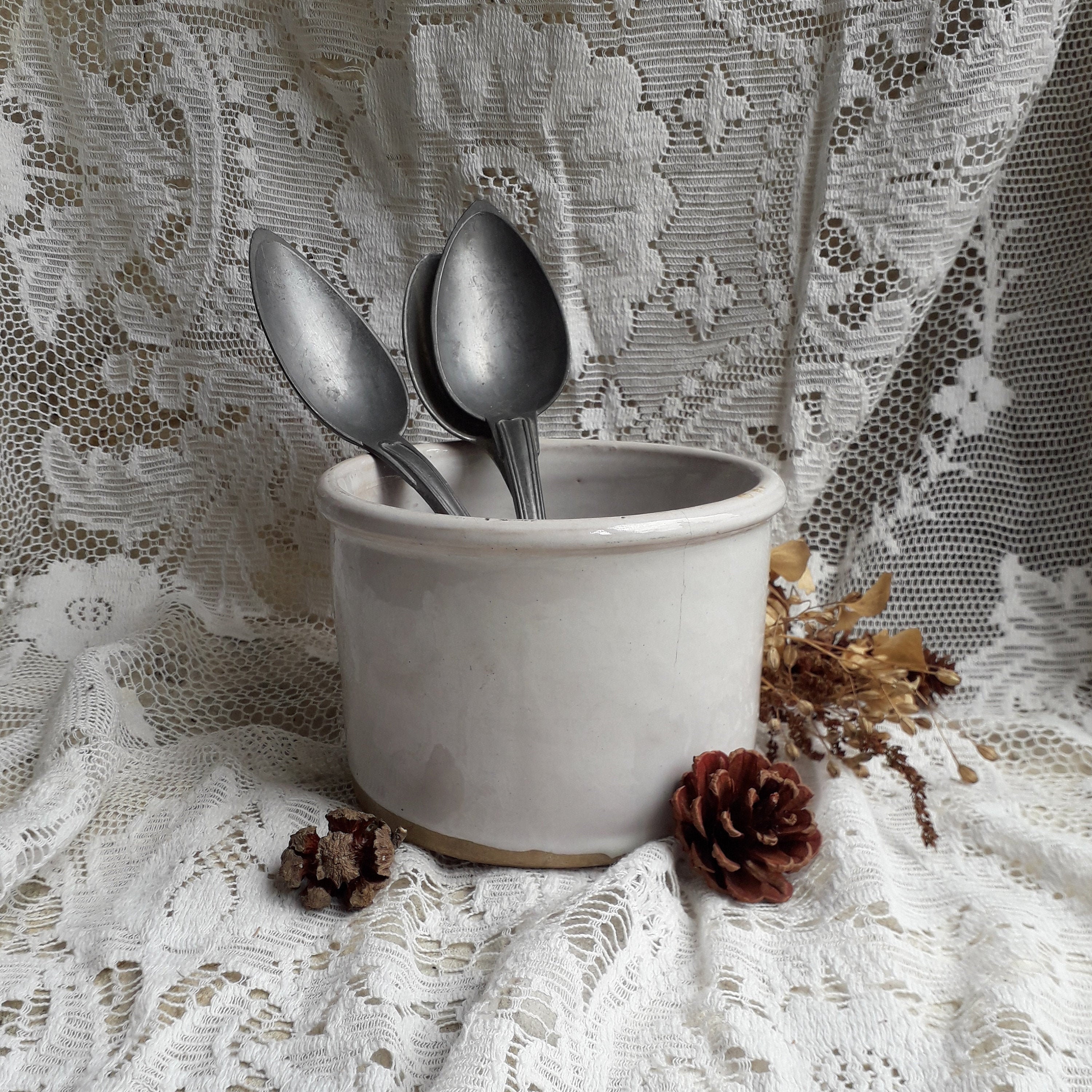 Français Pot Vintage en Pierre de Fer Blanche, Mijoteuse Grès, Petit Confit, Conserve Vintage, Range