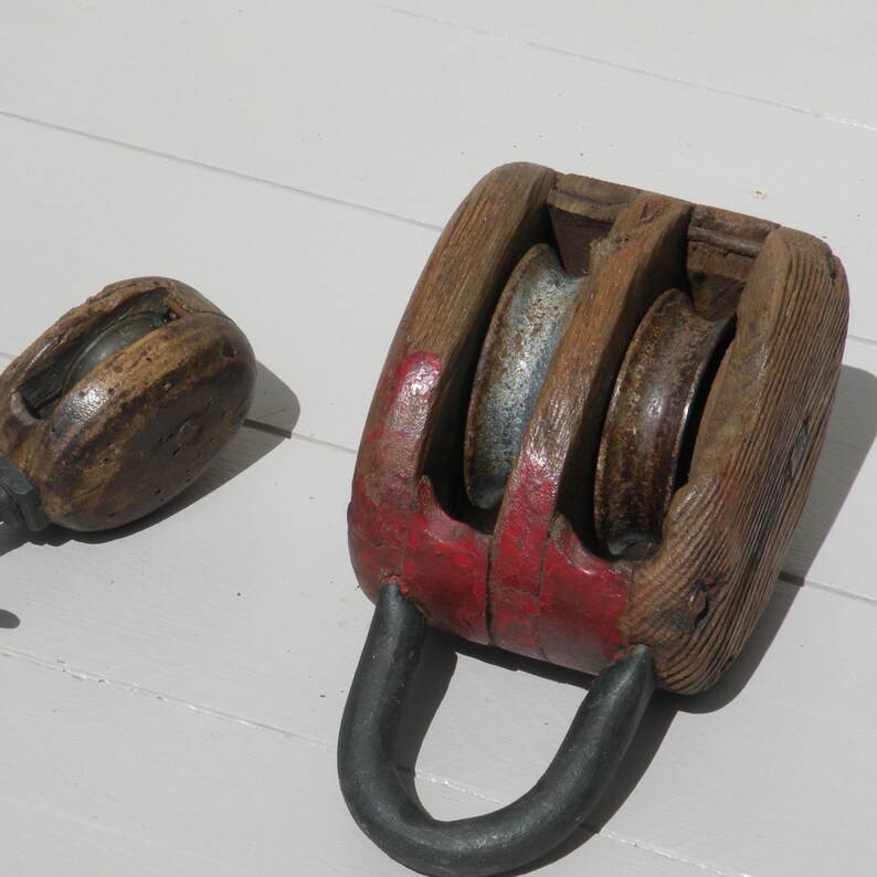 French Vintage Wooden Pulleys Nautical Decor Etsy