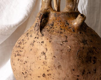 Grande vaso/barattolo antico francese in terracotta ornamentale per la conservazione dell'olio.