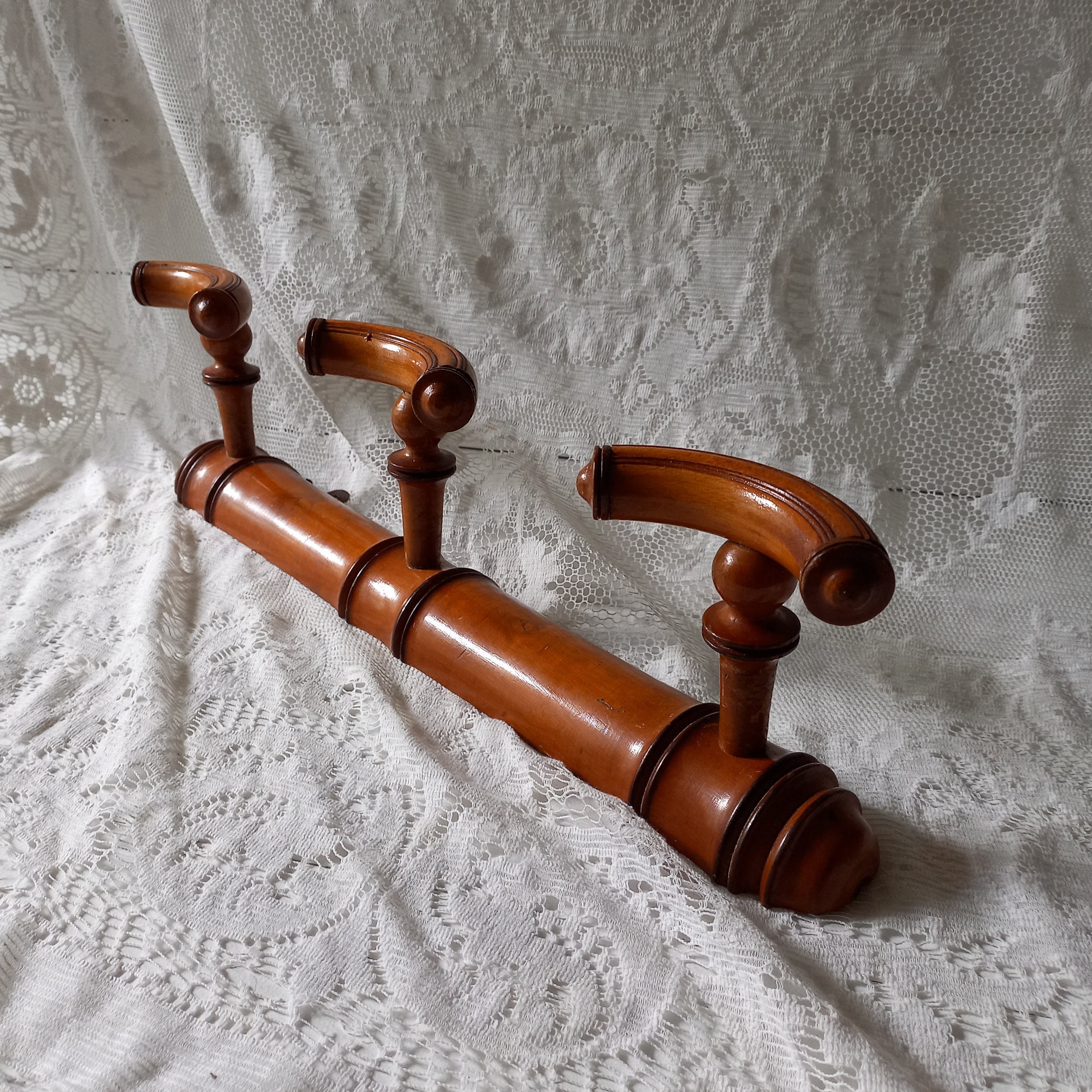 Français Porte-Manteau Vintage en Faux Bambou avec 3 Chevilles. Porte-Manteau Antique