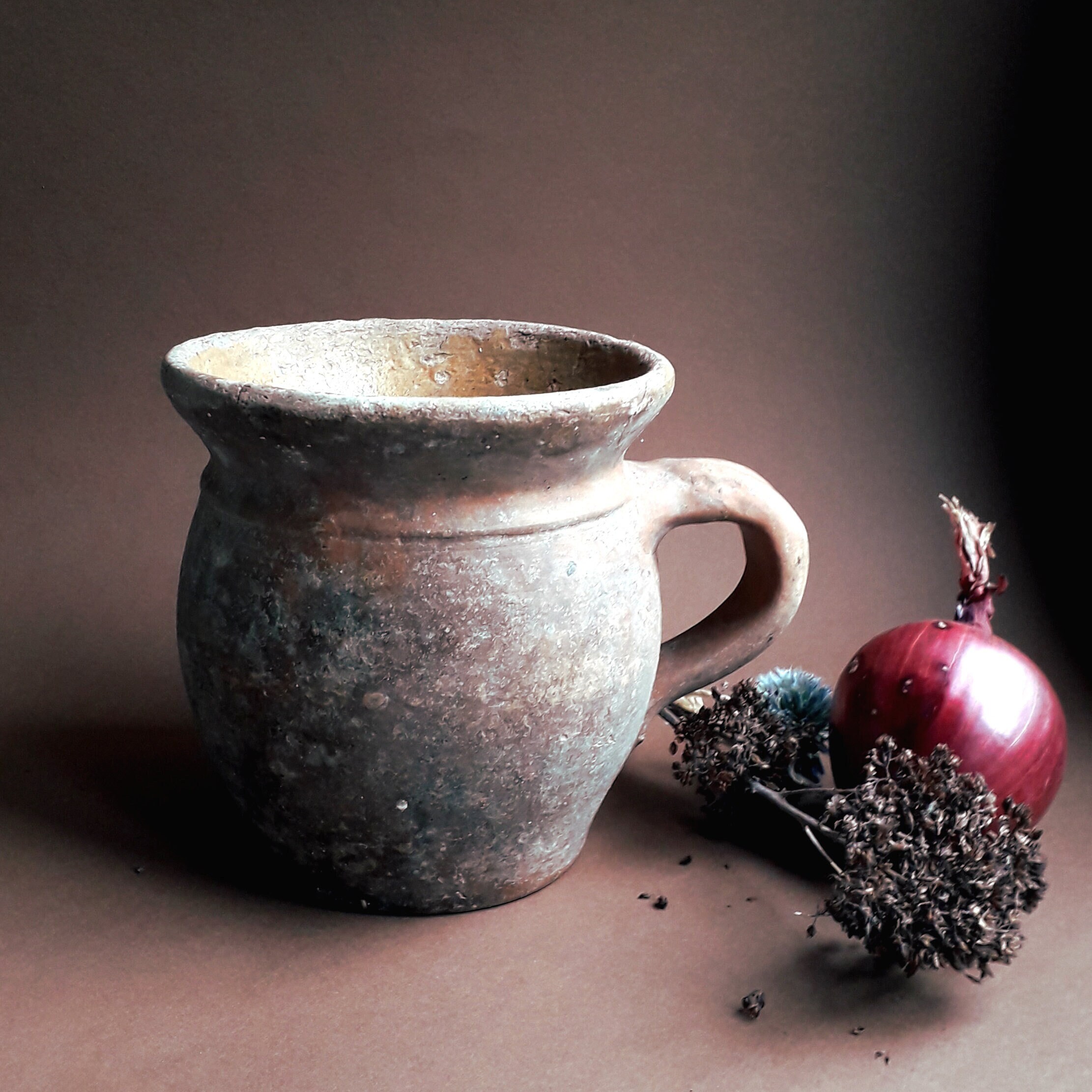 Pichet de Poterie Antique Vintage Petite Français avec Intérieur Émaillé, Cruche Émaillée en Terre C