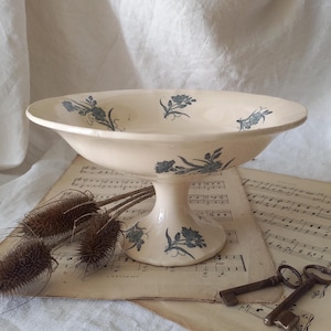 Antique French ironstone compote footed dish, footed fruit bowl, compotier
