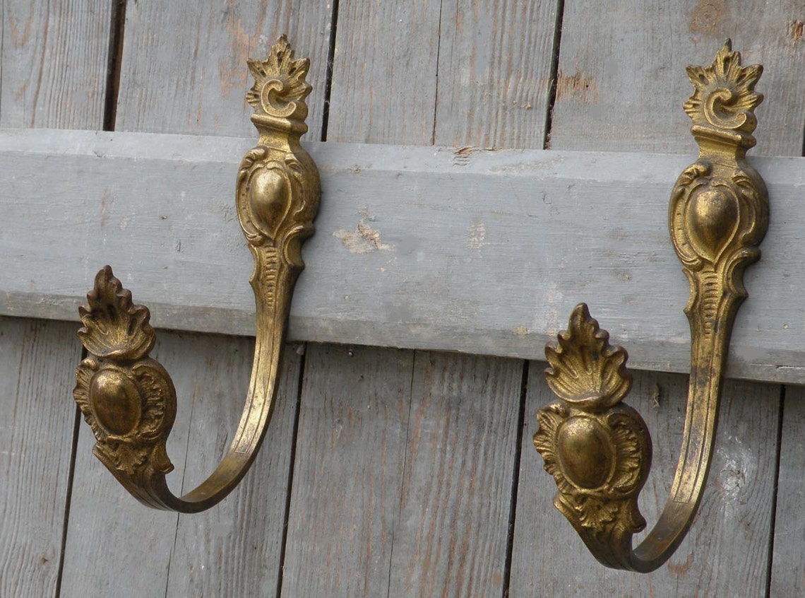 Large antique vintage brass curtain tie-backs hold backs | Etsy