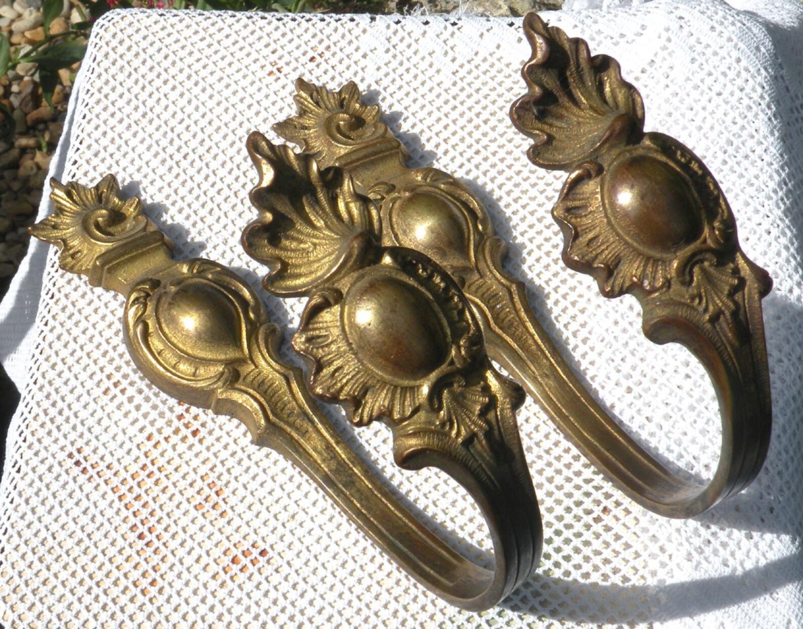 Large antique vintage brass curtain tiebacks hold backs Etsy