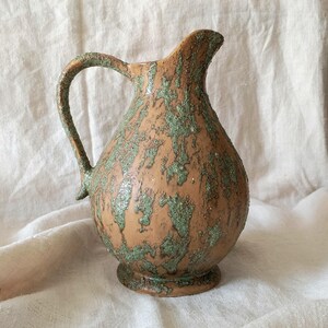 Large Vintage Ornamental Ceramic Jug with Green Earthy Tones