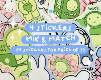 4 Sticker Bundle (pick 4 stickers) | Buy 3 get 1 Free | Cute Waterproof Matte Vinyl Sticker