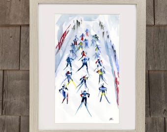 Carnet de croquis olympique aquarelle, impression biathlon (cadre non inclus)