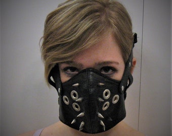 Black Leather Punk Motorcycle Mask or Muzzle