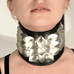 Aluminum and Leather Dragon Scale Wide Costume Collar