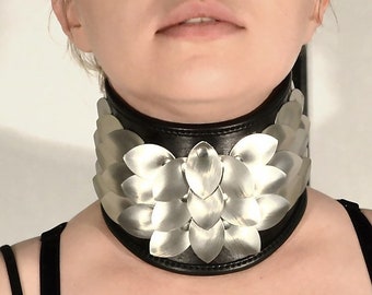 Aluminum and Leather Dragon Scale Wide Costume Collar