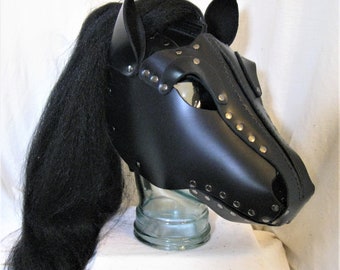 Hand Made Black Leather Pony Hood