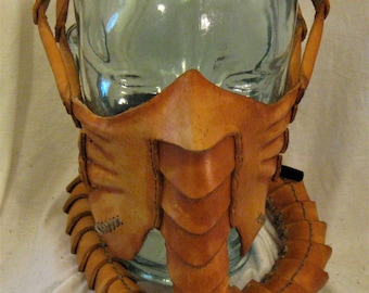 Hand Sewn and Dyed Leather Facehugger Mask