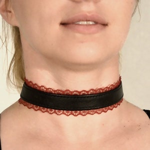 Black Leather and Red Lace Choker