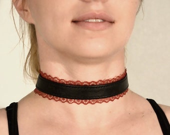 Black Leather and Red Lace Choker