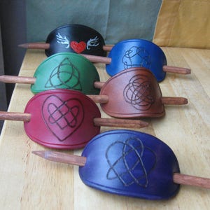 Hand Crafted Burned Leather Stick Barrettes