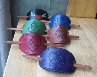 Hand Crafted Burned Leather Stick Barrettes