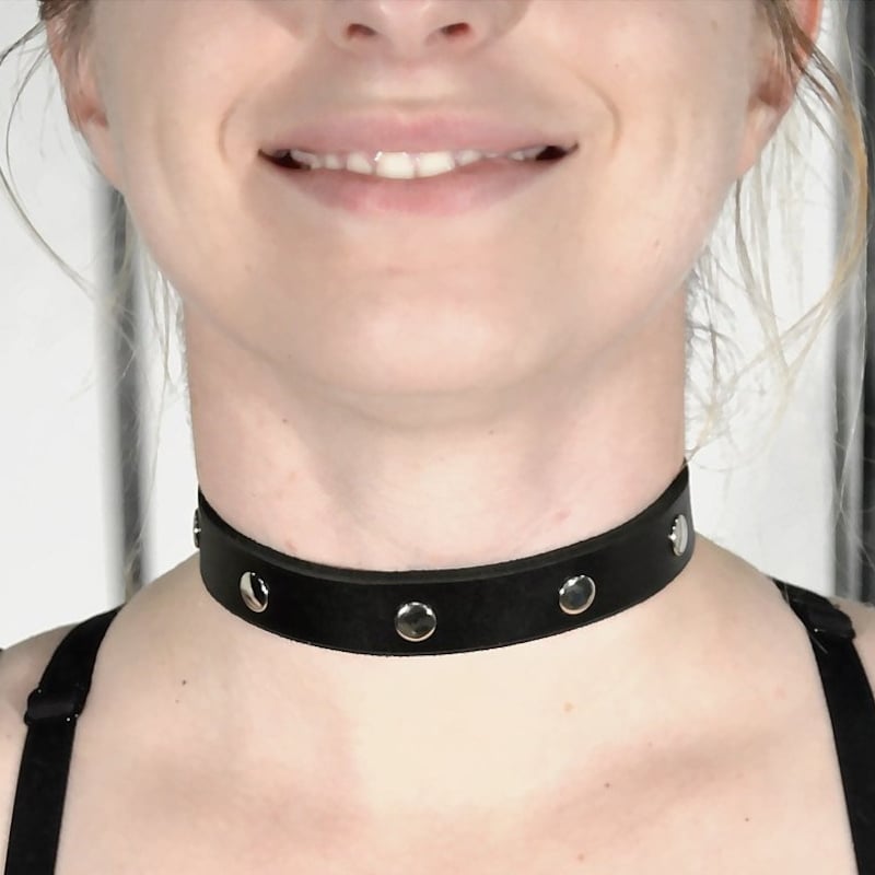 Wide Leather Studded Choker