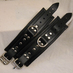 2&quot; Wide Leather Lined Wrist Cuffs with Steel D ring and 1&quot; Strap