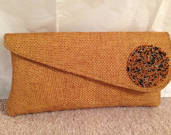 African Handmade Clutch - Mustard
