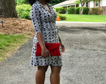 African Handmade Clutch - Red Velvet Material