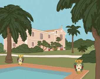 Sicily, Sicilia, Italy, Italian art, Italian villa, Italian summer, Mediterranean, Europe art, Wall art print, Wall art, Italian artist