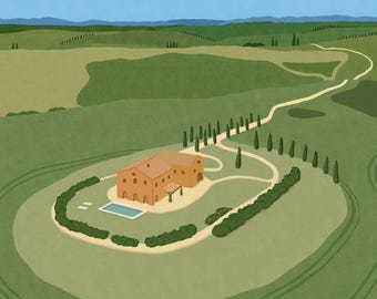 Tuscany, Tuscany, Val d'Orcia, Italian Landscape, Italian Holidays, Italian tour, Italia, Italy, Italian trip, Illustration, Wall art
