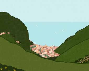 Amalfi. Amalfi coast, Amalfi Coast, Mediterranean, landscape, illustration, Italian wall art, italy travel, Italy illustration