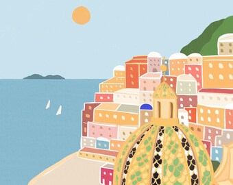 Positano, Amalfi Coast, Coast, Amalfi Coast, Italian landscape, Italian summer, Italian sea, La Dolce Vita, Italian illustration