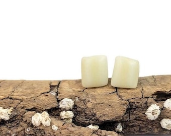 Fused Glass Stud Earrings: Creamy Yellow Square Posts