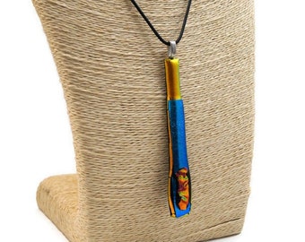 Dichroic Fused Glass Pendant Necklace: Long Thin Boho Jewelry