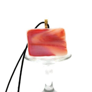 Large Fused Glass Orange Pendant Necklace, Jewelry. Sun Rise, Sun Set, Boho And Hippie Vibe, White, Pink, Beachy Feel, Back To School, Gift image 1