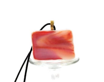 Large Fused Glass Orange Pendant Necklace, Jewelry. Sun Rise, Sun Set, Boho And Hippie Vibe, White, Pink, Beachy Feel, Back To School, Gift