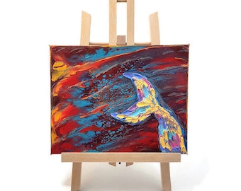 Textured Mermaid Tail Painting: Sunset Ocean Fluid Art (8x10 Stretched Canvas)