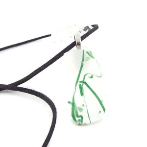 White With Green Vine Lines Fused Glass Pendant Necklace, Jewelry, Nature Lover, Woman's Gift Idea, Saint Patrick's Day, Casual Wear, Spring image 7