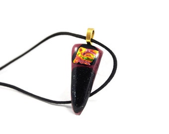 Dichroic Fused Glass Pendant Necklace: Purple, Orange, Gold, Green