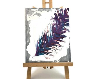 Abstract Feather Acrylic Pour Painting: Original 8x10 Canvas Art