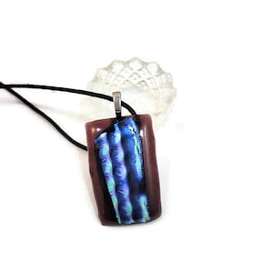 Dark Purple With Blue Green Silver Bubble Dichroic Fused Glass Pendant Necklace, Jewelry, Fashion, Boho Style, Hippie, Large, Birthday Gift image 1