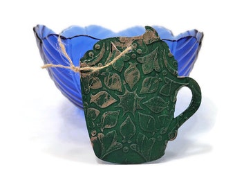 Coffee Mug Wooden Textured Gift Tag Painted Coffee Cup Ornament Saint Patrick's Day Irish Gift Tag Birthday Teacher Gift Embellishment Art