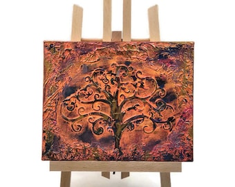 Textured Tree Painting: Autumn Colors Abstract Art, 8x10 Canvas