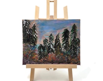 Pintura acrílica texturizada de bosque invernal: arte abstracto original (8x10)