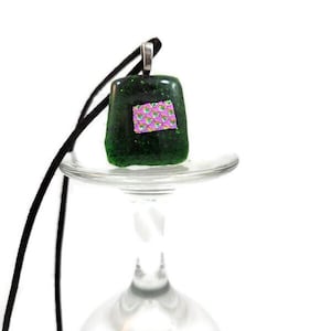 Green Glitter And Pink Dichroic Fused Glass Pendant Necklace, Jewelry, Fashion, Boho, Christmas Necklace, Shimmer, Boho Hippie, Woman's Gift image 4