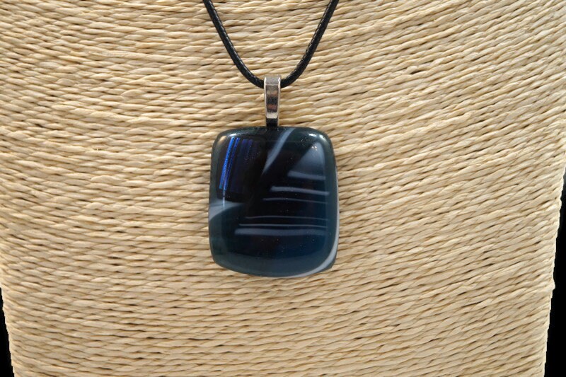 Unisex Blue and White Fused Glass Pendant Necklace With - Etsy