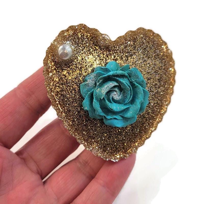 Heart With Blue Rose Resin Refrigerator Magnet Kitchen Office Decor Valentines Day Girlfriend Gift Anniversary Gift Mother's Day Magnet Love