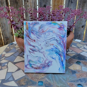 Acrylic Fluid Art Painting, Stretched Canvas, Original 8&quot;x10&quot;, Abstract Art, Home Decor, Gift, Wall Hanging, White Purple Red Gold Blue