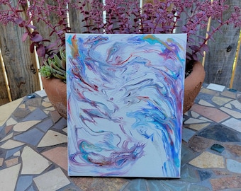 Acrylic Fluid Art Painting, Stretched Canvas, Original 8"x10", Abstract Art, Home Decor, Gift, Wall Hanging, White Purple Red Gold Blue