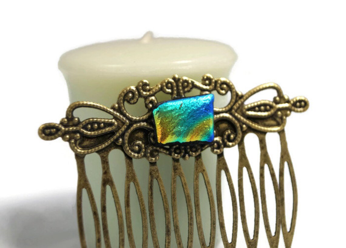 Fused Glass Hair Comb, Accessories, Wedding, Jewelry, Bohemian, Prom